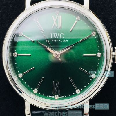 Swiss Replica IWC Portofino Ladies Watch Stainless Steel Green Dial